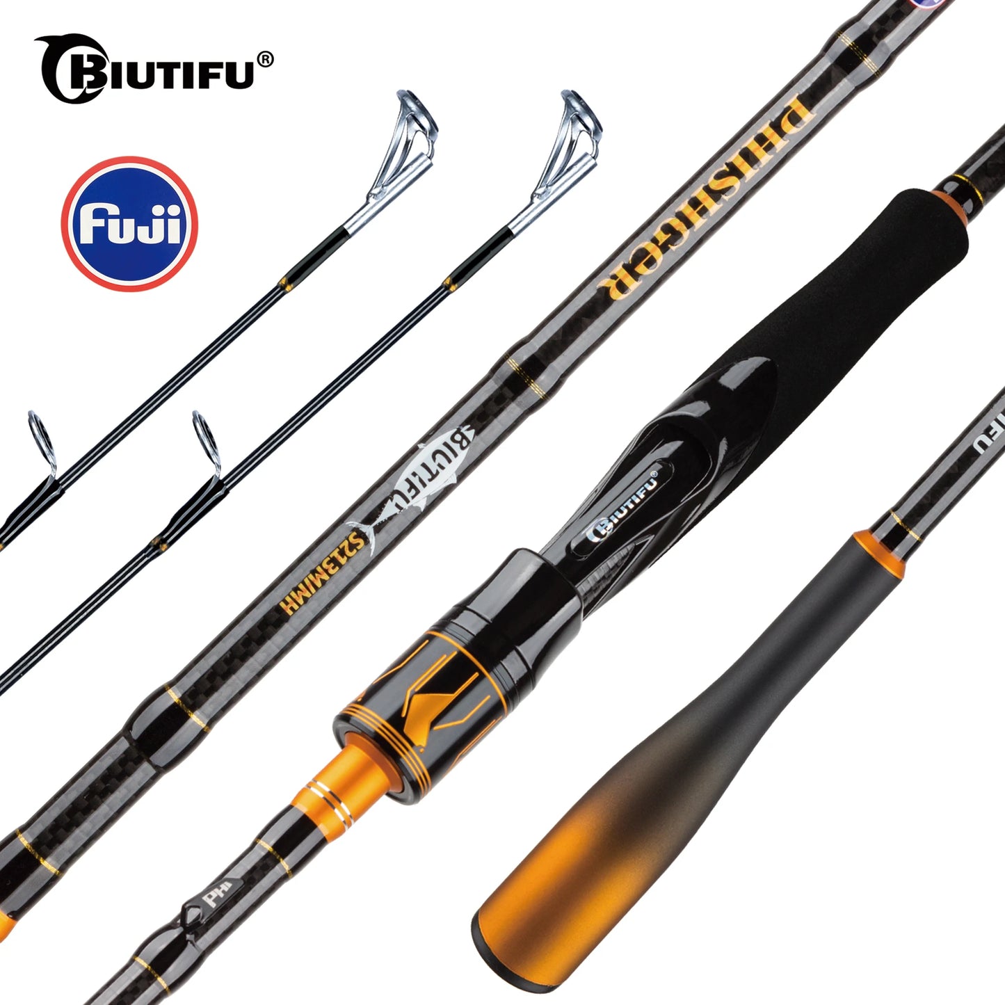 BIUTIFU 2 pointes Fuji Guide filature coulée canne à pêche 1.8-2.7m 2 Sections T1000 carbone Baitcasting pôle pour bar brochet 7-80g leurre
