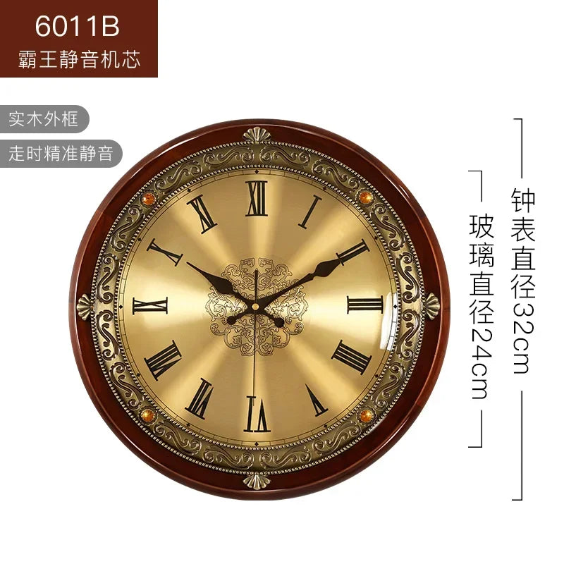 Reloj de pared de madera de lujo de Metal Retro estilo nórdico americano dorado relojes de pared silenciosos para dormitorio Shabby Chic sala de estar Reloj de regalo