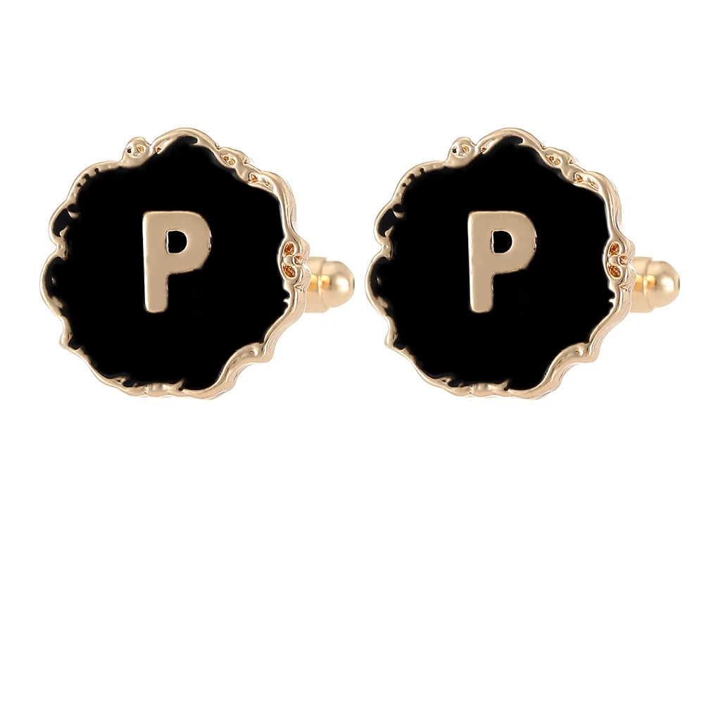 Boutons de manchette classiques pour hommes, 26 lettres initiales de l'alphabet, A B C D E F G H I J K L M N O P Q R S T U, bouton à manches V W X Y Z