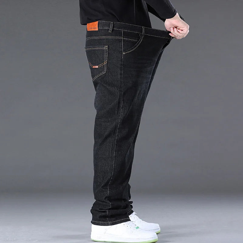 Pantalón de jean para hombre talla grande 50, tela de mezclilla de alta elasticidad, pantalones de talla grande para 45-150 kg, vaqueros de hombre, pierna ancha, pantalón de jean para hombre