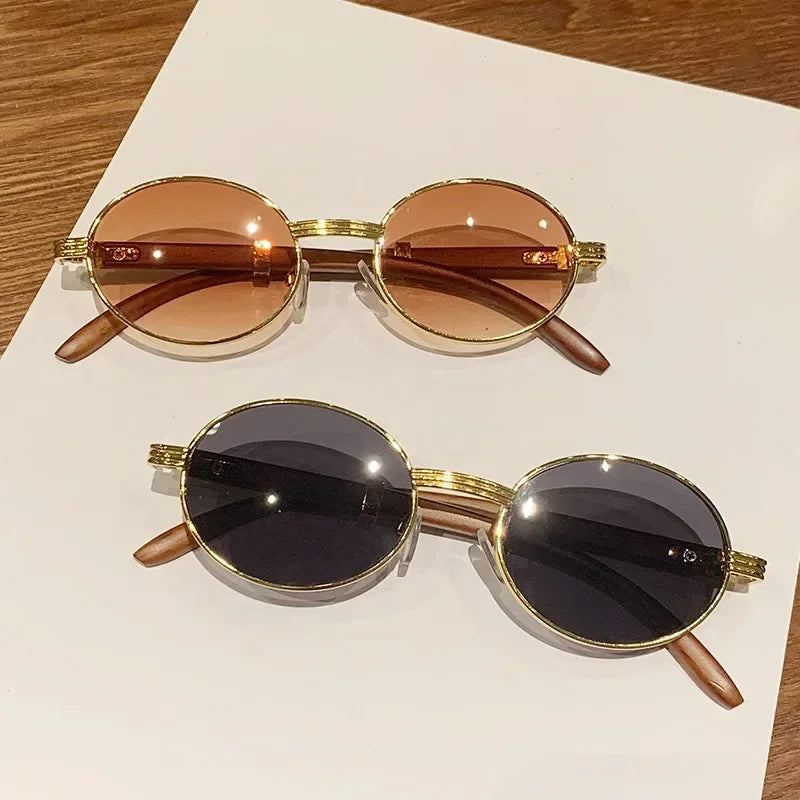 Gafas de sol ovaladas de madera para hombre y mujer, gafas de sol vintage, gafas de sol de lujo, gafas de diseño, moda