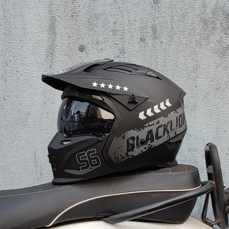 ORZ Vintage Motorcycle Helmet Black Warrior Motorcycle Helmet Combination Half Helmet Full Helmet Cruising Cascos Motorcross Capacetes