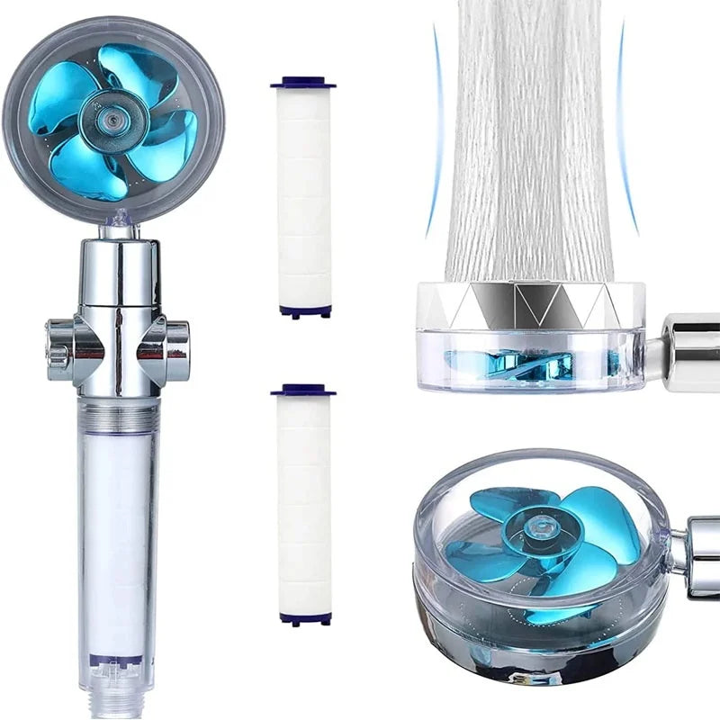Pommeau de douche avec ventilateur Turbo, Rotation à 360 degrés, haute pression, économie d'eau, Spray réglable, filtres, accessoires de salle de bains
