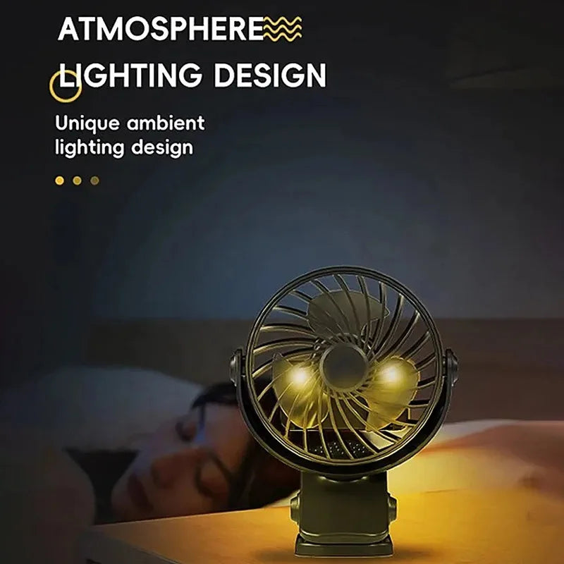 Ventilateur électrique portable rechargeable 720 °   Ventilateur à Clip suspendu rotatif, veilleuse, refroidisseur d'air, Camping en plein Air, petits ventilateurs