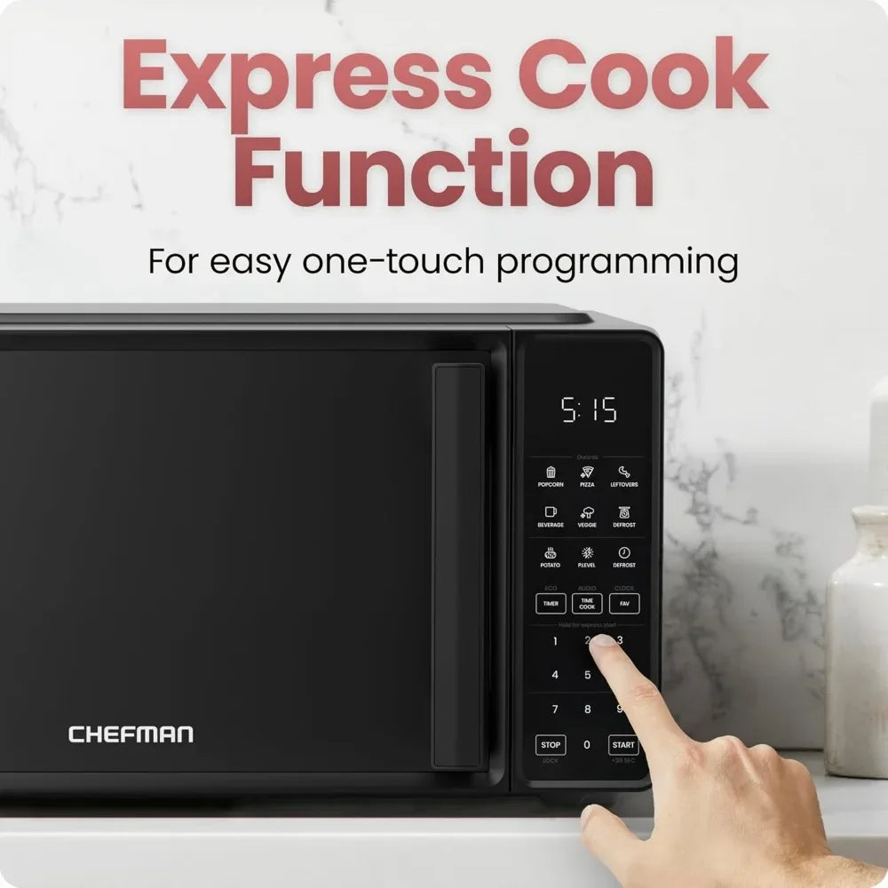 Horno microondas de encimera Chefman de 0,7 pies cúbicos, horno de convección de 700 vatios con 10 niveles de potencia, 6 programas de cocción preestablecidos y función de cocción rápida de un solo toque