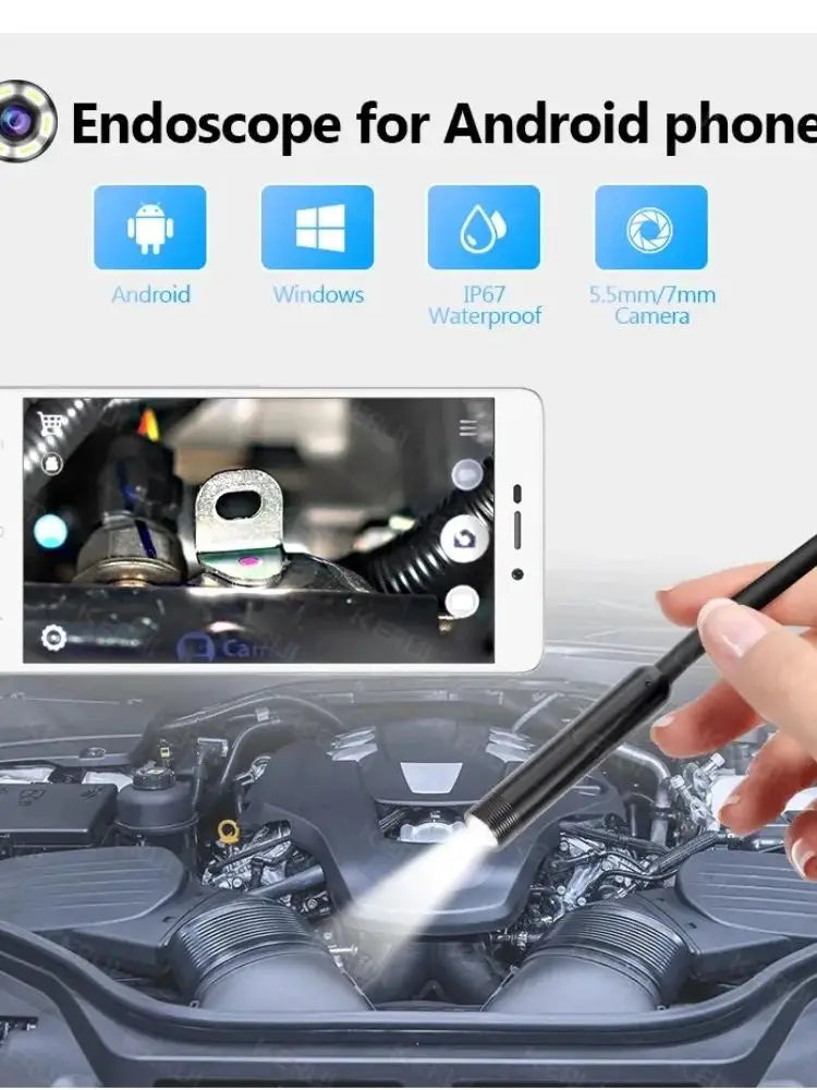Endoscopio USB para teléfono Android OTG, cámara de inspección endoscópica tipo serpiente de 5,5 mm, resistente al agua IP67 con 6 luces LED para Tipo C