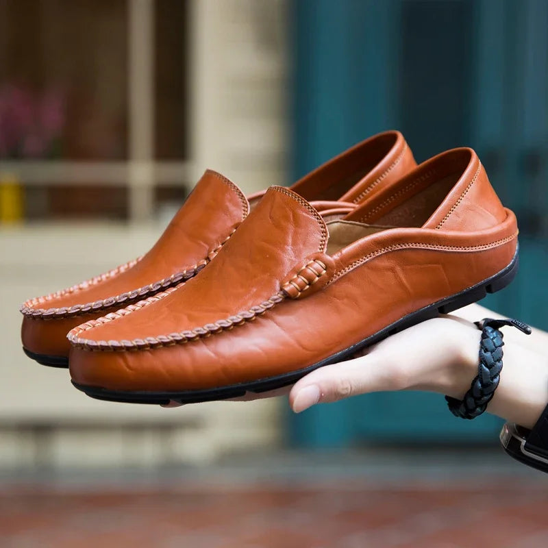 Mocassins en Cuir Véritable Homme — Décontractés Sans Lacet Taille 37-47