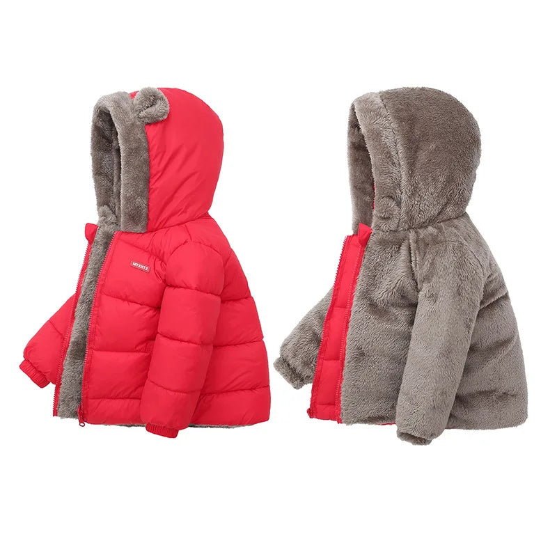 Baby Boys Girls Hooded Jacket Cotton Outerwear Thick Fleece Coat for Kids Winter Cashmere Padded Jackets Boys Girls Warm Coats