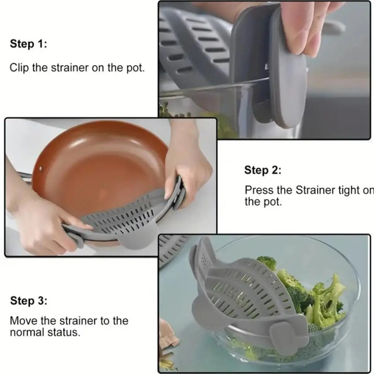 Adjustable Silicone Clip-On Colander, Pots and Bowls, Proximity Strainer, Noodle and Pasta Liner, 1PC
