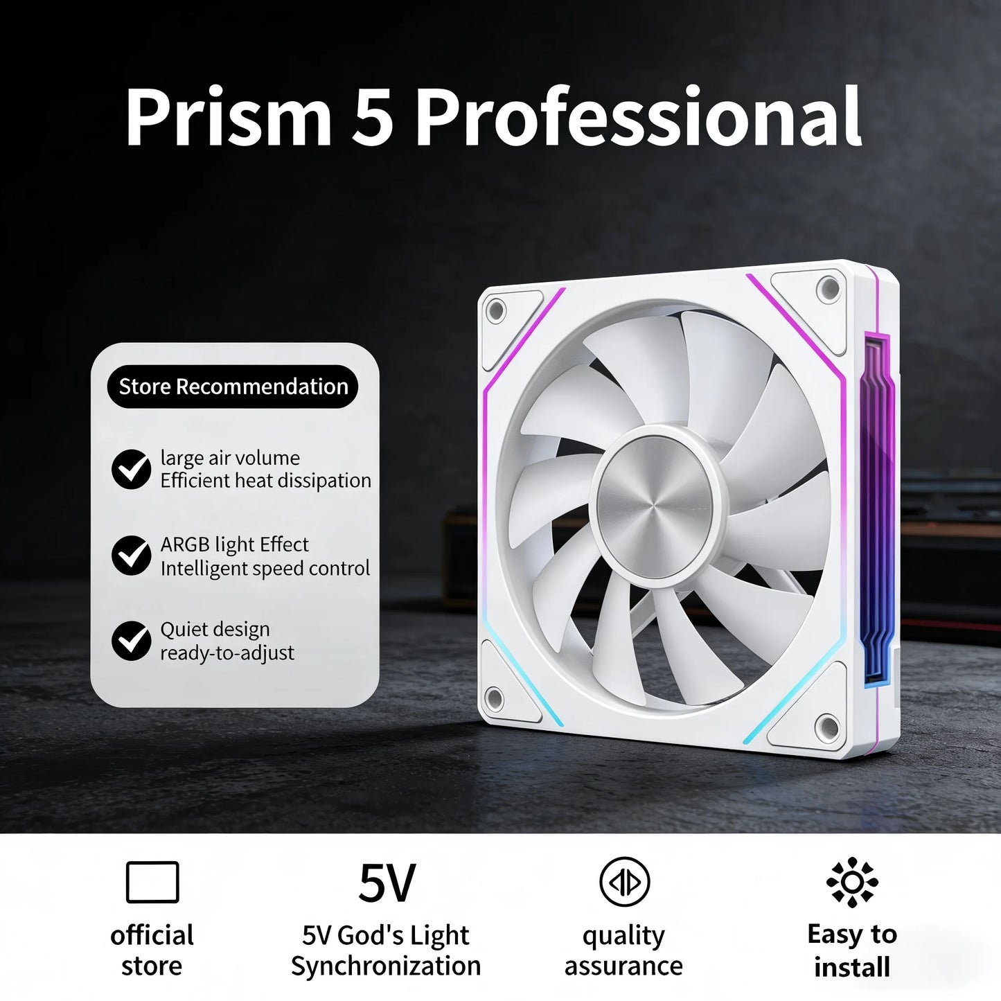 Ventilateur de boîtier PC ARGB LDPCSJ Prism 4RS 120 mm avec design miroir infini, synchronisation avec la carte mère, ventilateur de refroidissement CPU PWM 4 broches