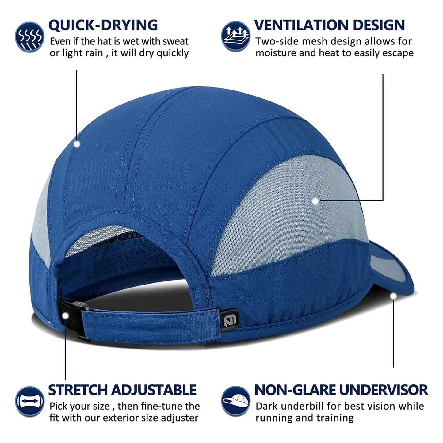 Casquette de sport unisexe à séchage rapide — réglable, légère, UPF 50+, course, randonnee, golf