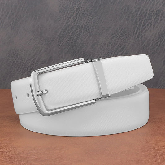 Ceinture Mode Homme — Boucle Ardillon Cuir Véritable Blanc Jeans