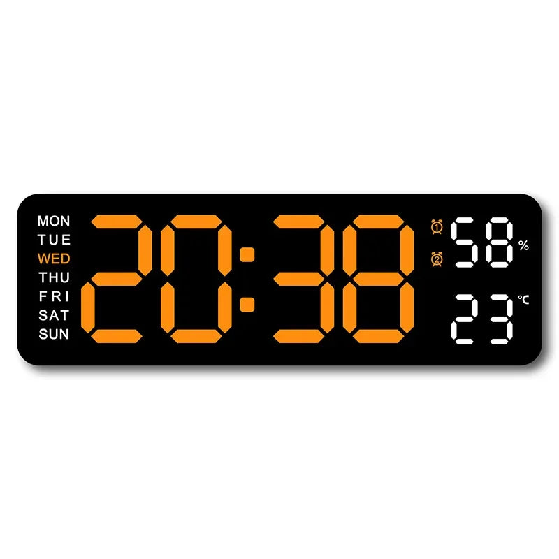 Grande horloge murale numérique de 9 pouces, alimentée par USB, température et humidité, variateur automatique, horloge de Table DST, réveil électronique LED 12/24H