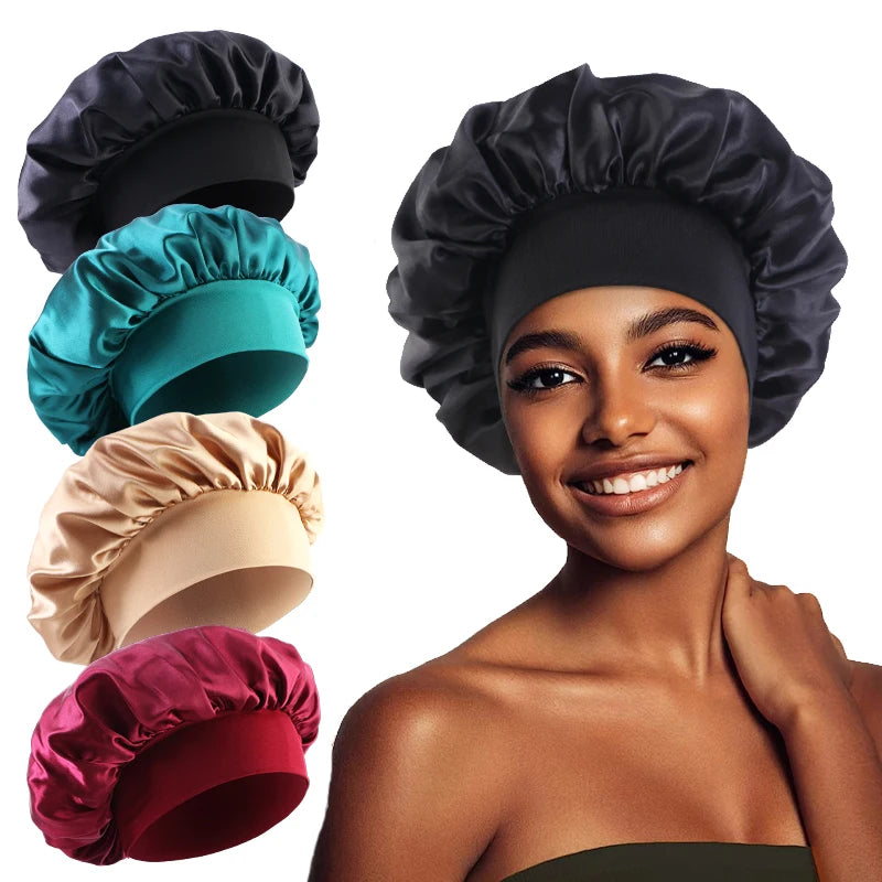 Bonnet de nuit en Satin à large bord, Bonnet soyeux, enveloppe de cheveux pour dormir, avec bande élastique souple, outil d'emballage des cheveux, nouvelle collection