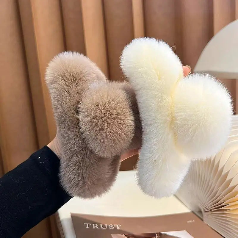 Grande pince en peluche avec une sensation haut de gamme, pince à cheveux poilue d'automne et d'hiver, tempérament féminin et coiffure, 1/2 pièces