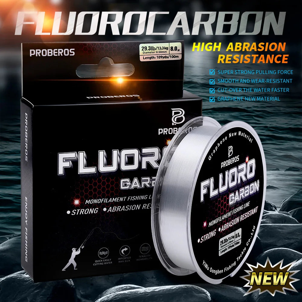 PROBEROS 100M ligne de pêche à revêtement fluorocarbone 2.2LB-29.3LB ligne de Leader Monofilament en Fiber de carbone ligne de pêche à la carpe