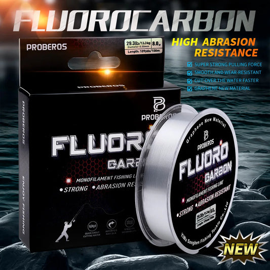 PROBEROS 100M ligne de pêche à revêtement fluorocarbone 2.2LB-29.3LB ligne de Leader Monofilament en Fiber de carbone ligne de pêche à la carpe