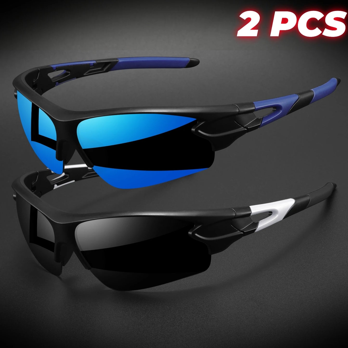2 pièces lunettes de sport enveloppantes semi-sans monture — cyclisme, randonnée, UV400, anti-buée, unisexe