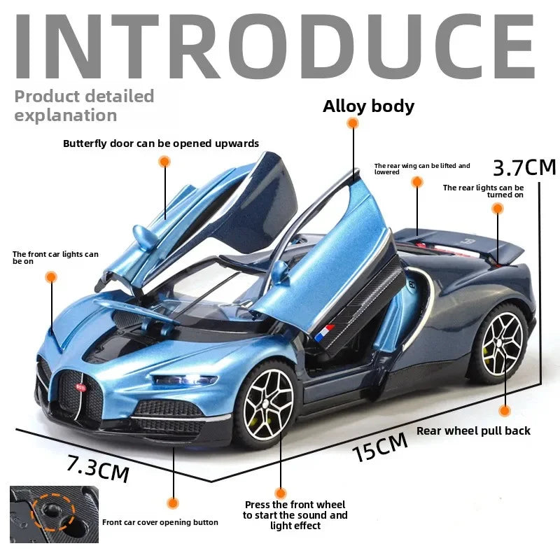 1/32 Scale Bugatti Tourbillon Alloy Diecast Sports Car Model Metal Miniature Car Kids Boys Toy Vehicle Birthday Gift