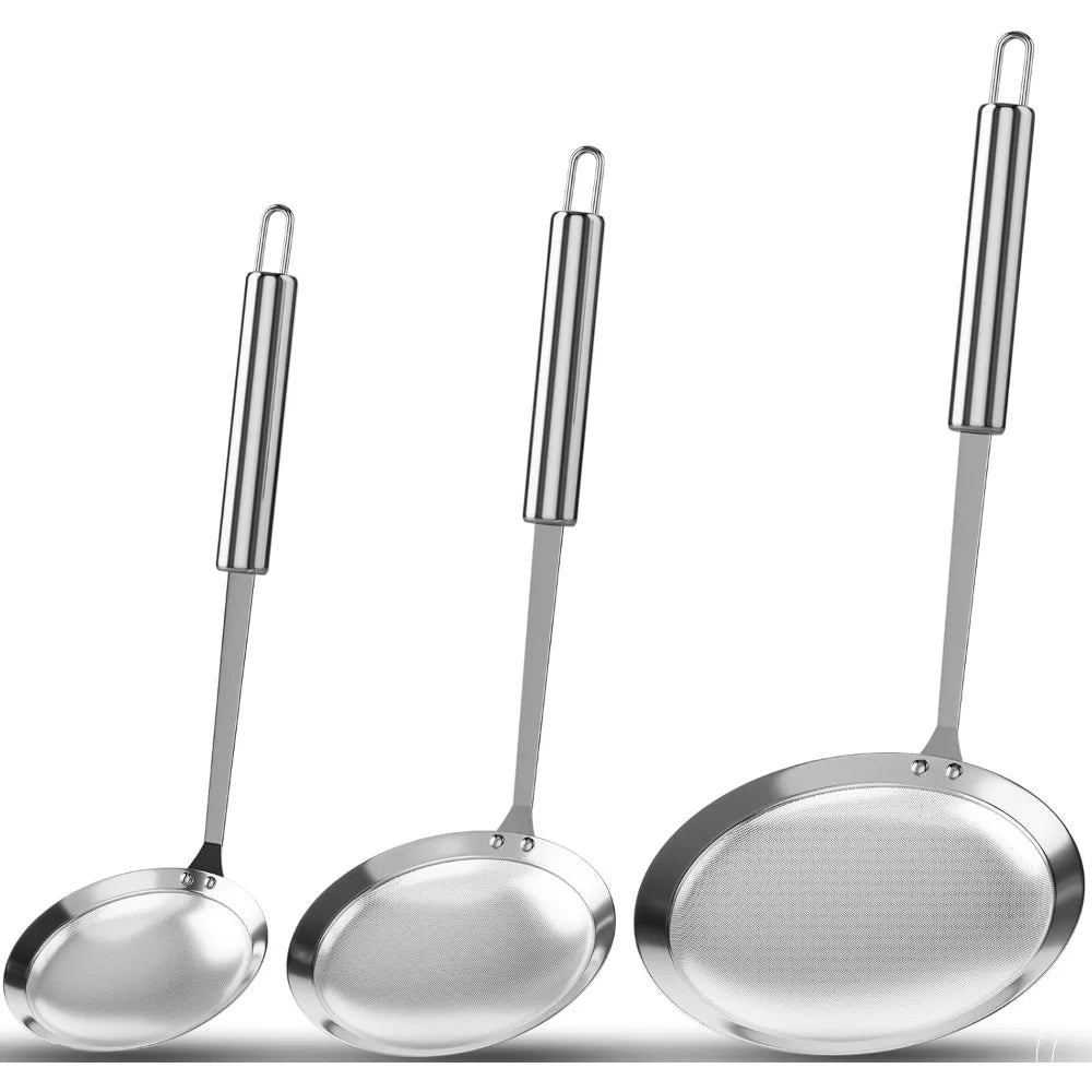 Cuchara skimmer de acero inoxidable 304, cuchara filtrante de grasa, colador de alimentos de malla fina para filtrar aceite y espuma, 1 paquete