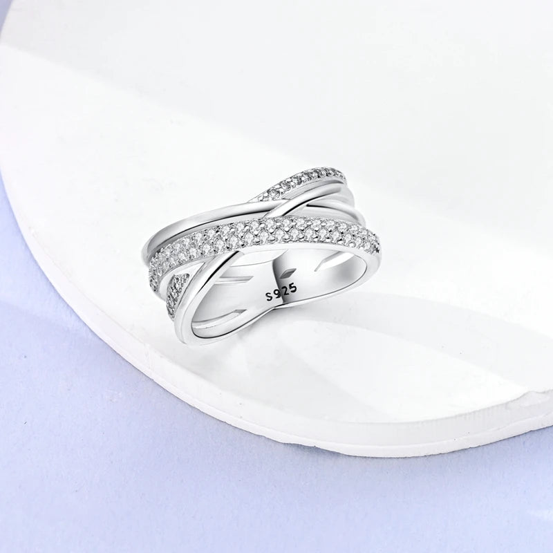 Anillos de plata 925, línea entrelazada, anillos enrollados geométricos de circonita, compromiso romántico, boda, San Valentín, joyería fina, regalo