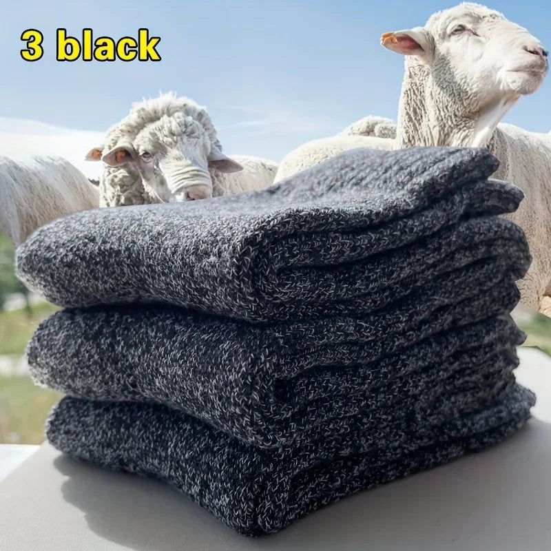 3/5 paires de chaussettes chaudes pour hommes, chaussettes épaisses en tissu éponge mi-mollet, chaussettes anti-froid pour bottes de neige, élastiques, couleur unie