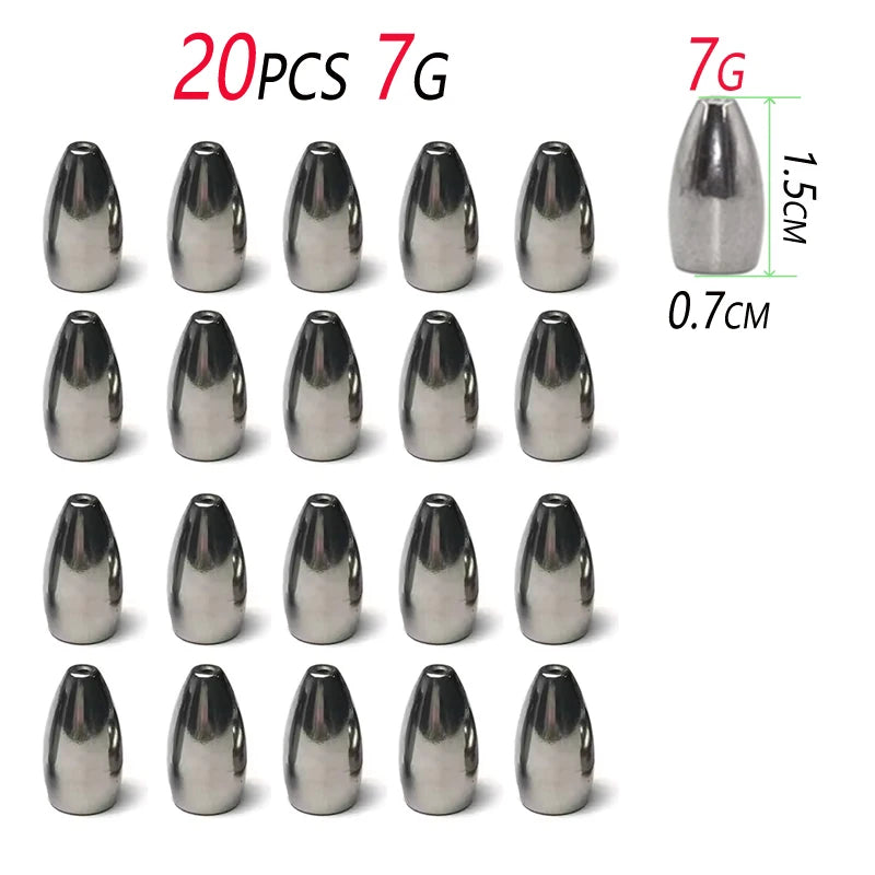 Poids de balle en alliage antémonie, 20 pièces, pour plate-forme Texas, poids de pêche avec noyau en plastique, plate-forme caroline, leurre, accessoires de bar
