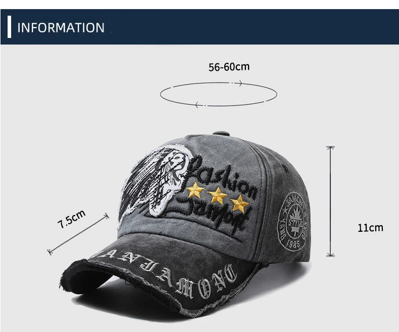 Gorra de béisbol retro desgastada informal para deportes al aire libre para cuatro estaciones, gorra de sol de primavera y otoño, gorra bordada con letras para hombres