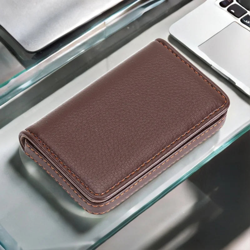 Stitched PU Leather Credit Card Holder, Business Card Case, Wallet with Magnetic Closure for Men and Women