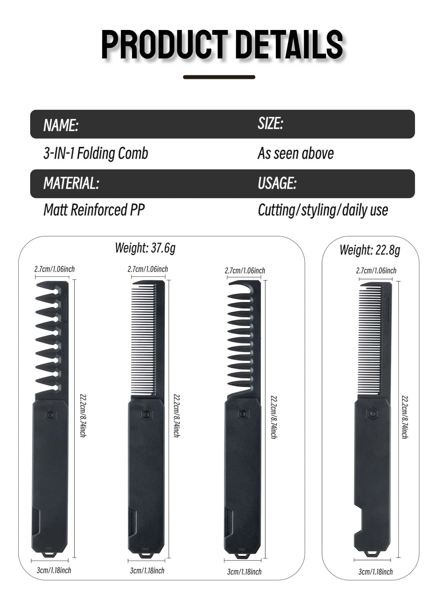 Nouveau 1/2/3 en 1 peignes pliants de poche en plastique à dents larges tête d'huile peigne barbe peignage barbier tondeuse peigne Salon outils de coiffure