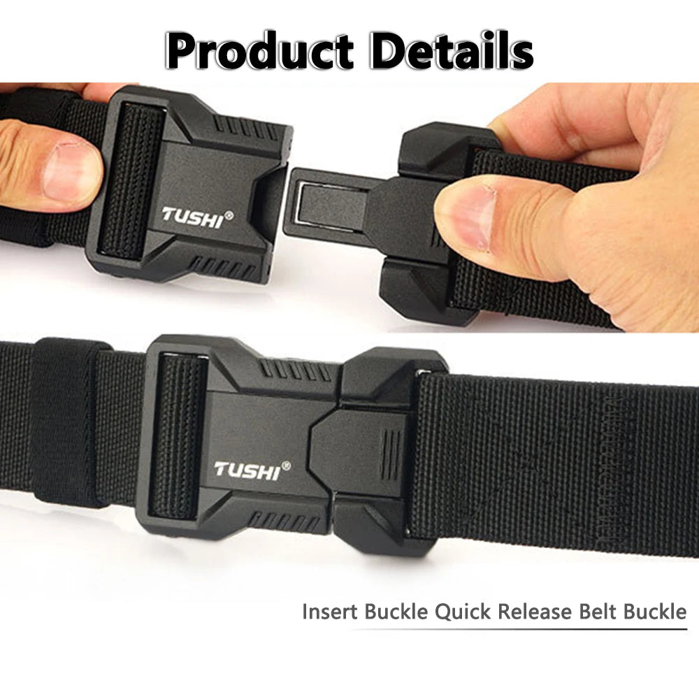 TUSHI – ceintures élastiques à boucle enfichable en alliage d'aluminium pour hommes, ceinture tactique Durable, Cowboy, ceinture militaire en plein air, chasse