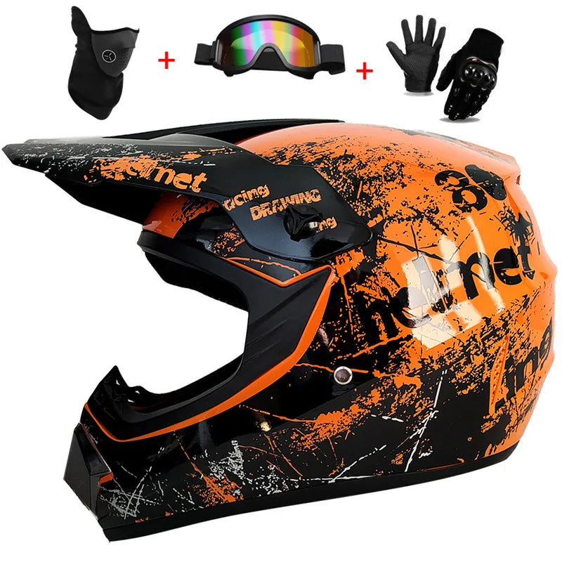 Casco completo de moto para niños, cascos de motocross para niños, gafas de moto todoterreno, guantes de protección para ciclismo