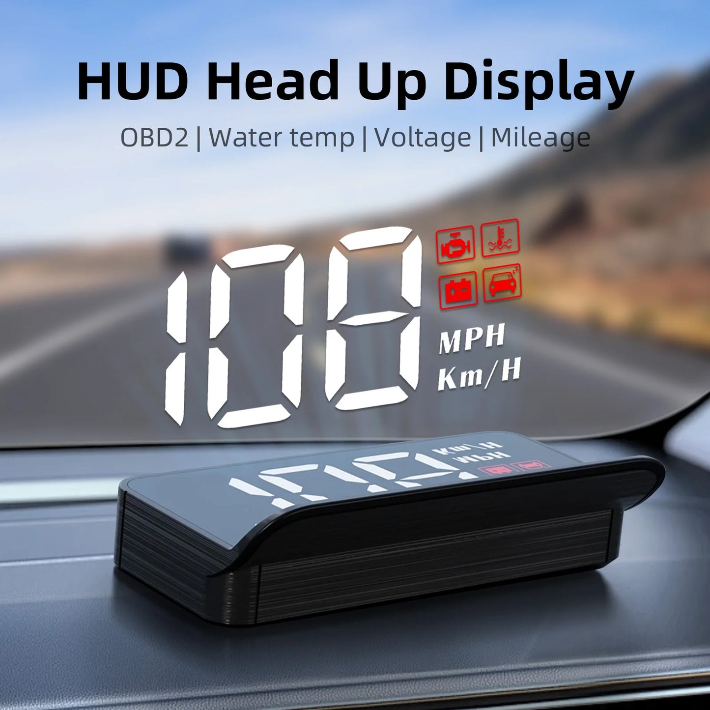 Affichage tête haute OBD2 GPS HUD — projecteur de vitesse voiture, alarme kilométrage, carburant