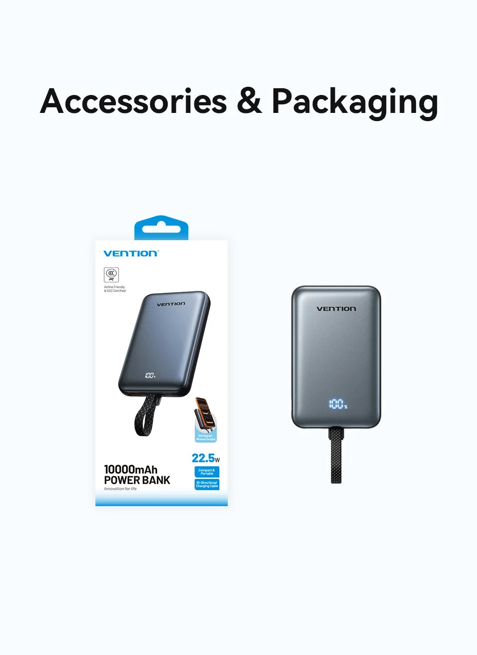 [Certification CCC] Batterie externe magnétique Vention 22,5W 10000mAh Portable 3C Powerbank Chargeur rapide sans fil 15W pour iPhone 17 16