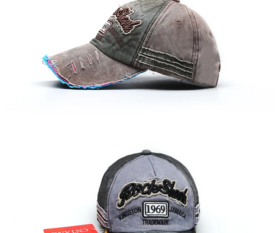 Casquette de baseball vintage lavée en coton — snapback, broderie, décontracté, unisexe