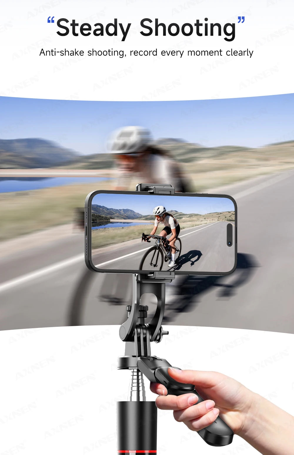 Perche à selfie trépied 1708mm avec télécommande Bluetooth — rotation 360°, interface 1/4", lumière optionnelle