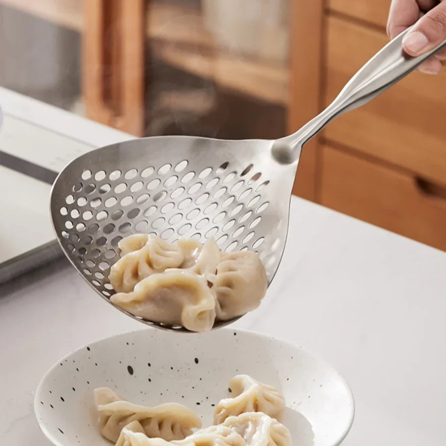 Cuchara colador de acero inoxidable duradera, cuchara colador de alimentos resistente para freír y cocinar, utensilios de cocina 1 pieza