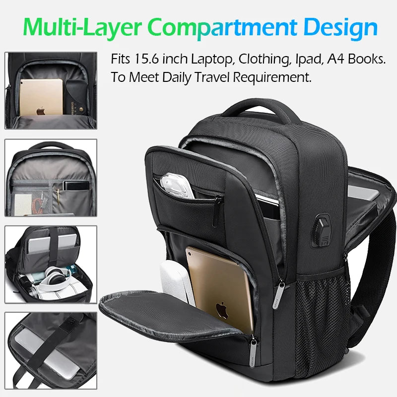 BANGE léger 15.6 pouces sac à dos pour ordinateur portable étanche USB Port de Charge multifonctionnel voyage randonnée sac d'école Mochila pour hommes
