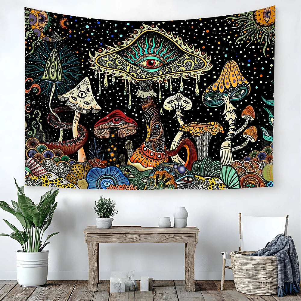 1 Pc Psychedelic Eye Mushroom Tapestry Peacock Sea Tapestry Bohemian Abstract Ocean Tapestry Wall Hanging for