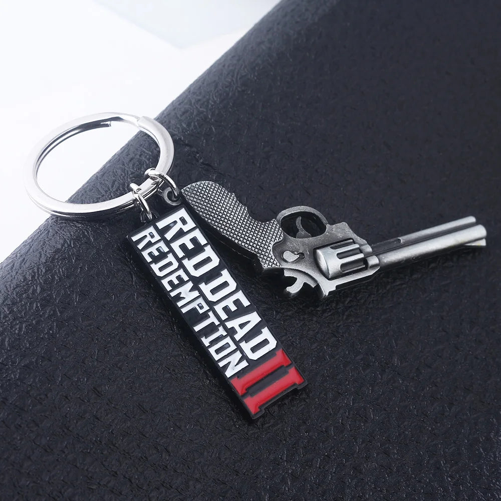 Jeu RDR2 Arthur Morgan Revolver porte-clés rouge mort rédemption 2 porte-clés Western Cowboy Fans cadeau Cosplay hommes femmes sac bijoux