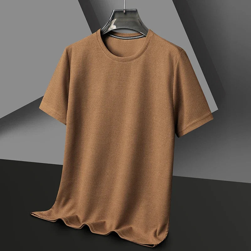 New Men's Waffle Knit Crew Neck Short Sleeve Summer T-Shirt