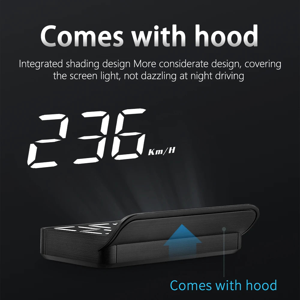 Affichage tête haute OBD2 GPS HUD — projecteur de vitesse voiture, alarme kilométrage, carburant