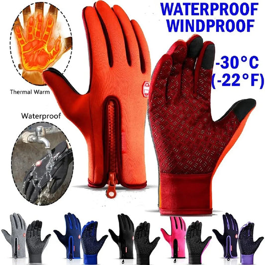 Gants de Sport chauds pour hommes et femmes, cyclisme d'hiver, écran tactile, pêche en plein air, anti-éclaboussures, ski, Snowboard, antidérapants, fermeture éclair