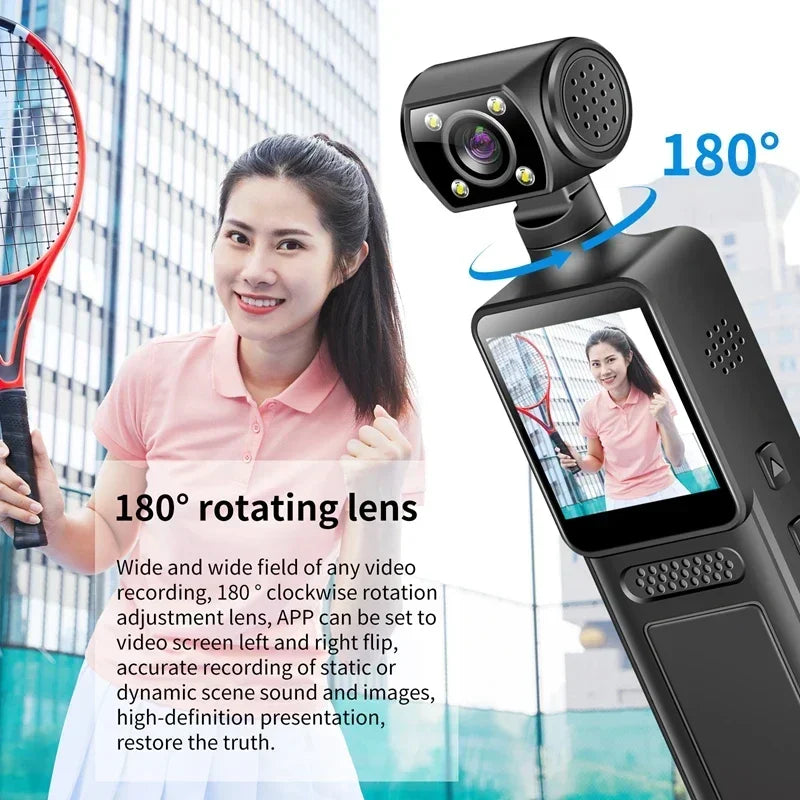 Cámara de bolsillo Lenovo 8K HD 2026New de 180° Mini cámara portátil giratoria, cámara de visión nocturna portátil, cámara deportiva para exteriores