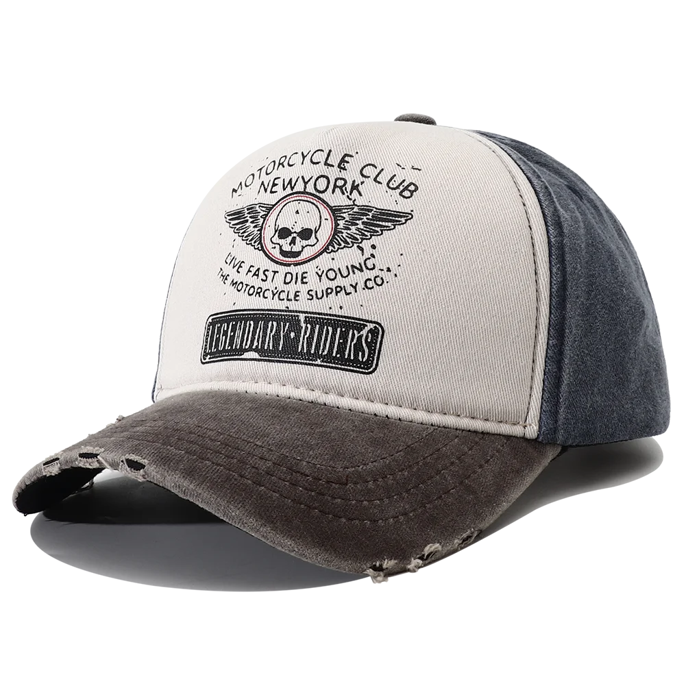 Unisex Punk Motorcycle Cap, 5-Panel Skull Print Baseball Hat, Hip Hop, New York, Bone, New Collection 2023