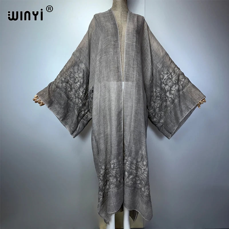WINYI kimono brodé teint à la main cardigan vêtements de plage robe de soirée abaya dubaï luxe couvertures tenues de plage femmes maxi manteau