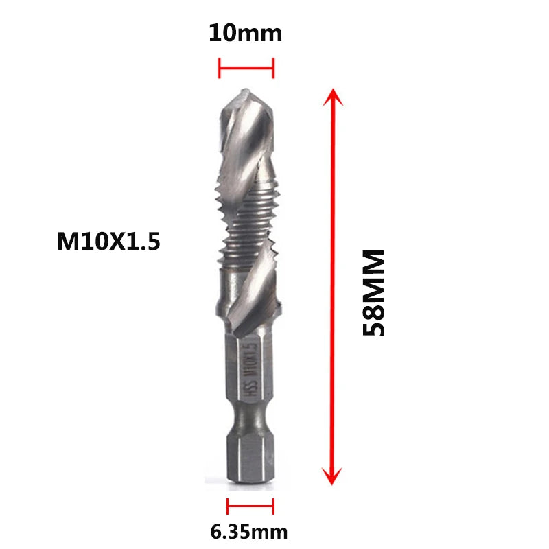 Forets tarauds plaqués titane tige hexagonale HSS — M3, M5, M6, M8, M10, outils à main