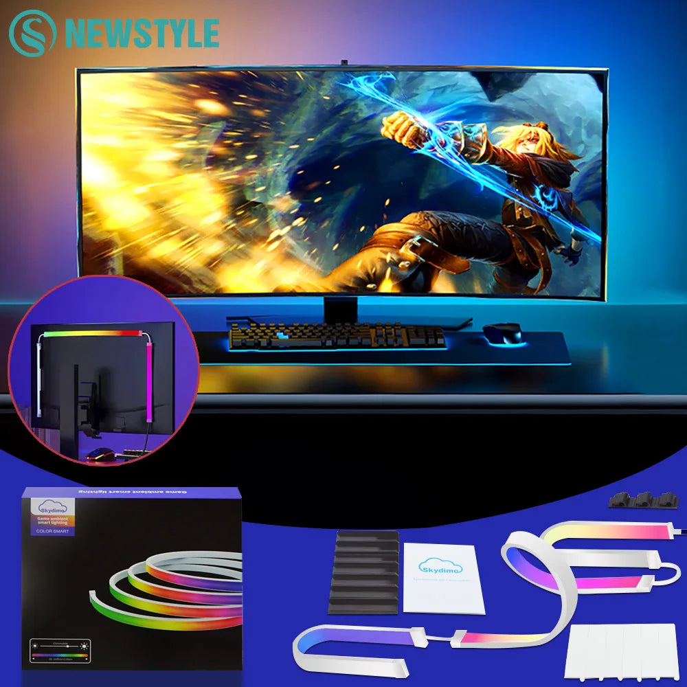Bande lumineuse LED intelligente pour jeu, moniteur d'ordinateur, rétro-éclairage, synchronisation, barre lumineuse RGB, écran USB, lampe de décoration pour chambre à coucher