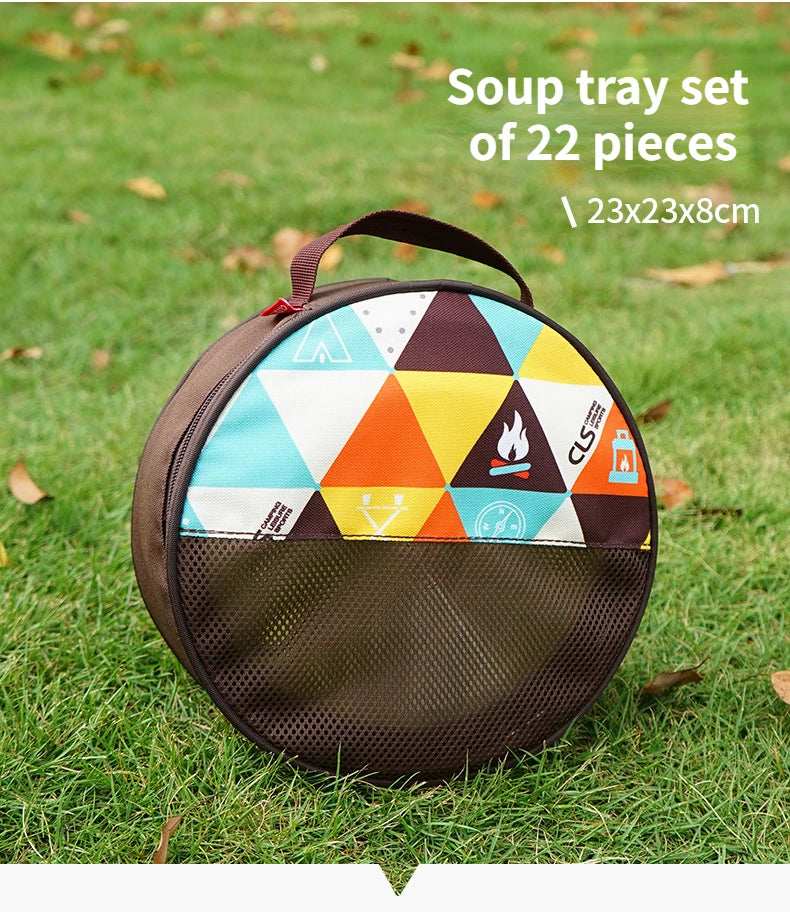Nouveau ensemble d'assiettes à manger portables de cuisine de Camp de 22 vaisselle de Camping en plein air assiette de barbecue à conduite autonome ensemble d'assiettes de bol de Pot à soupe à la maison