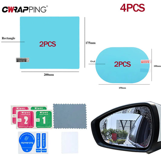4 piezas de película impermeable para coche, 2 espejos retrovisores automáticos, 2 ventanas laterales, película impermeable antivaho, pegatinas para coche